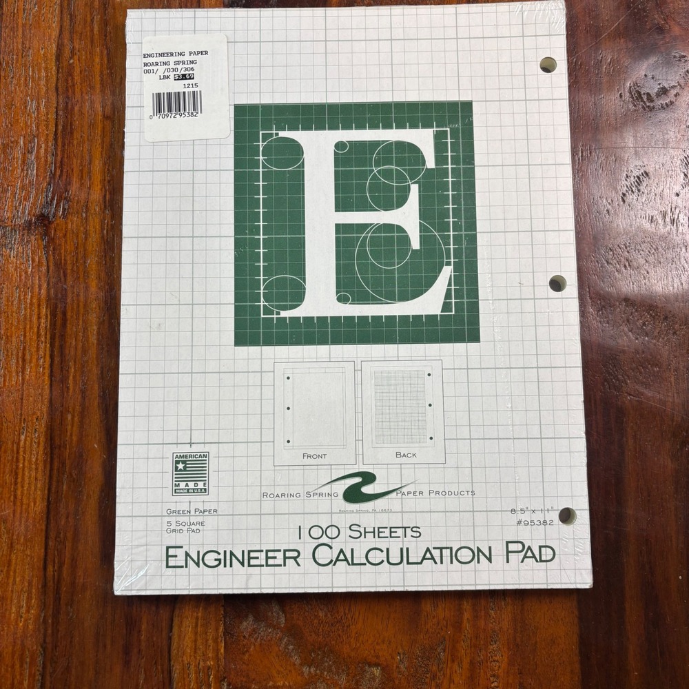 Roaring Spring Engineer Calculation Pad 100 Sheets Green 5x5 Grid 8.5x11 95382